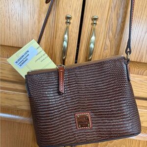 Dooney & Bourke Brown Woven Leather Crossbody Bag with Tan Strap